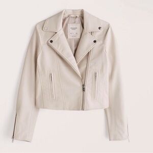 Abercrombie Cream Vegan Leather Jacket